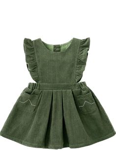 Kids Corduroy, Wine Red Dress, Spring Girl, Girls Casual Dresses, Green Corduroy, Dress For Spring, Dress Up Outfits, Fall Dress, Basic Dress