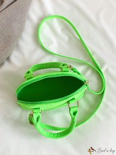 BirdinBag - Neon Green Mini Dome Bag with Snakeskin Embossed Design Dome Bag, Embossed Design, Bag Bag, Neon Green, Emboss, Snake Skin, Polyester Material, Neon, Green