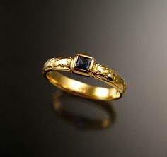 "This pretty wedding ring has a nice Victorian antique look. Set with a 3.5mm square natural Cornflower blue Sapphire from Ceylon. Set in 14k Yellow Gold. The band is 3.25mm wide and 1mm thick. Specify your size in a \"note to seller\" at check out." Pretty Wedding Ring, Purple Sapphire Ring, Red Stone Ring, Sapphire Wedding Rings, Nature Inspired Rings, Asian Jewelry, Antique Jewelry Indian