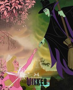 an animated image of a woman holding a broom next to a man in a witches costume