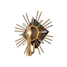 a wall light that is gold and black