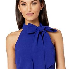 Vince Camuto Women's Halter Bow Neck Dress Shift Dress Kors Crepe Stretchy Crepe Gives Crisp Structure To The Statement Tie Neckline Of This Flared Dress. Back Zip Closure Imported Lined 97% Polyester, 3% Spandex Dry Clean Or Hand Wash, Dry Flat Imported Dresses Fitted Tie Neck Dress With Tie Back, Blue Tie-neck Summer Dress, Elegant Tie Back Dress With Tie Neck, Chic Fitted Tie-neck Dress, Elegant Dress With Tie Back And Tie Neck, Chic Fitted Dress With Tie Neck, Blue Tie Neck Dress For Spring, Hot Pink Midi Dress, Roll Neck Dress