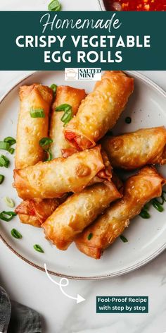 homemade crispy vegetable egg rolls on a plate