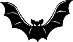 a black and white silhouette of a bat with wings spread out, on a white background