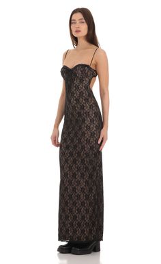 Lace Bodycon Maxi Dress in Black | LUCY IN THE SKY Lace Corset Wedding Dress, Black Lace Corset, Lace Halter Dress, Bodycon Maxi Dress, Wedding Dresses Corset, Bodycon Maxi Dresses, Lace Bodycon, Floral Lace Dress, Lace Corset