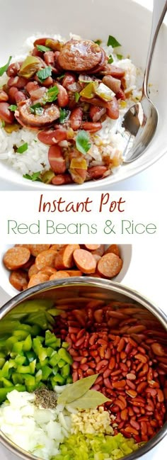 red beans and rice with sausages in a bowl