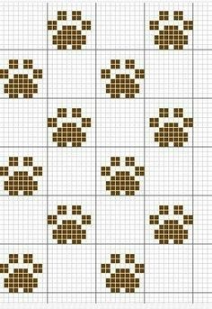 the cross stitch pattern is shown in brown and white, with small squares on each side