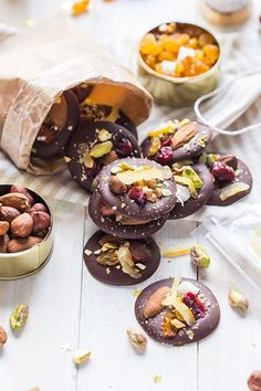 chocolate covered cookies with nuts and dried fruit