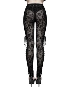 Devil Fashion Womens Gothic Leggings Black Flock Velvet Mesh Lace Up Skull Cross | eBay Gothic Leggings, Gothic Elegance, Sheer Material, Flocking, Black Leggings, Comfort Fit, Lace Up, Mesh, Velvet