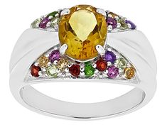 1.44ct Oval Brazilian Citrine, 0.10ctw Round Brazilian Citrine With 0.11ctw Round Manchurian Peridot™,0.17ctw Round Rhodolite, 0.10ctw Round Vermelho Garnet™, 0.05ctw Round Chrome Diopside, 0.03ctw Round African Amethyst Rhodium Over Sterling Silver Ring. Measure Approximately 0.27"L x 0.35"W. Not sizeable. Dazzling Oval Multi-stone Gemstones, Oval Multi-stone Gemstones, Oval Multicolor Gemstones For Anniversary, Multicolor Oval Gemstones For Anniversary, Multicolor Oval Gemstone With Center Stone, Oval Multicolor Gemstones With Accents, Yellow Oval Gemstones With Accent Stones, Yellow Citrine, Sterling Silver Ring