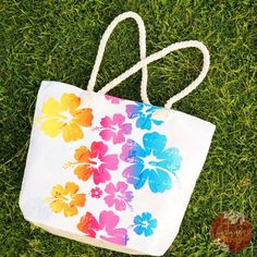 Going Aloha Canvas Tote Bag - Made In Hawaii White Tropical Travel Bag, White Tropical Style Travel Bags, White Tropical Bag For Everyday Use, White Tropical Beach Bag For Everyday Use, White Canvas Vacation Bags, White Tropical Beach Bag, Eco-friendly Multicolor Canvas Bag For Vacation, White Summer Canvas Gift Bag, White Summer Canvas Bag