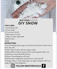 the instructions for how to make homemade diy snow