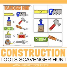 the construction tools scavenger hunt is an easy activity for kids to practice their skills