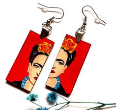 Frida Earrings, Mexican Inspired, Frida Inspired Earrings, Red Hand Painted Earrings, Red Wooden Earrings, Fridamania, Aretes Mujer, Wearable Art, Art to wear, Frida Jewelry, Mexican Jewelry, Mexican Folk Art, Women Earrings, Art-Wear Jewelry, Fridamaniacs Hey! Hello It's nice to have you around Welcome to our shop. ¡Bienvenidos Are you looking for a unique, colorful, stylish and cool gift for that special person out there or for yourself?   Well, let me tell you something. You're in the right place at the right timeWe have the most beautiful, original, uniquely designed, fashionable, handcrafted/hand painted gift ideas for you or that special Frida-fan you might know out there...  The listing is for a unique 100% Hand Painted Frida-maniacs earrings made from scratch. Every single element Red Hand Painted Earrings For Gift, Hand-painted Red Jewelry For Valentine's Day, Red Artsy Drop Earrings, Hand Painted Red Jewelry For Valentine's Day, Handmade Red Earrings For Mother's Day, Artistic Red Earrings For Gifts, Red Hand-painted Dangle Earrings, Red Hand Painted Dangle Earrings, Artsy Red Earrings As A Gift