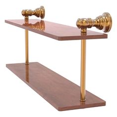 two brass - plated wooden shelves with metal handles