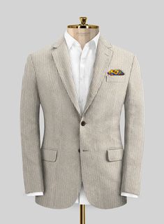 If your goal is to grab an ironically unique suit then our Solbiati Light Brown Seersucker suit is all set to fulfill your goal. Crafted from 100% cotton, brown is the most classic stripe color that has the unique potential to make one look grandeur and modern. 
 
Seersucker's name comes from the persian word: "SHUR E SHAKAR" which means sugar and milk, signifying the alternation of smooth and rough. The fabric is purely summer and due to its curled characteristic feature, it does not rest entir Formal Striped Cotton Blazer, Formal Brown Cotton Blazer, Tailored Striped Linen Blazer, Striped Cotton Blazer For Formal Occasions, Pinstripe Linen Blazer With Notch Lapel, Classic Striped Cotton Blazer, Classic Striped Linen Blazer, Seersucker Jacket, Seersucker Suit