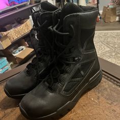 Brand New Tactical Research By Belleville Black Boots. Says Size 5.5 But Fits Like A 7.5 Military Boots With Reinforced Toe In Black, Black Combat Boots With Steel Toe For Outdoor Activities, Military Black Boots With Reinforced Toe, Black Impact Resistant Combat Boots For Streetwear, Techwear Combat Boots With Reinforced Toe, Black Impact Resistant Combat Boots For Hiking, Black Combat Boots With Reinforced Toe For Hiking, Impact Resistant Black Combat Boots For Hiking, Black Shock Resistant Combat Boots With Round Toe