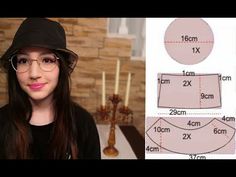 a woman wearing glasses and a hat with measurements