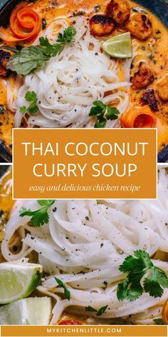 thai coconut curry soup with noodles, carrots and cilantro