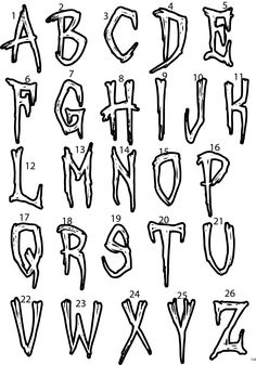 the alphabet is drawn with black ink