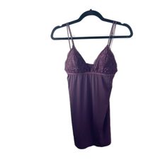 Short Nightie With Contrasting Lace Detail And Adjustable Dual Straps And Removable Pads. Product Details: Color: Purple Size: Xs Fabric: 84% Polyamide 14% Elastane Condition: Nwot Approx Measurements Laying Flat: Pit To Pit: 12” Length: 28” - Adjustable Straps Smoke Free Home. Please, Feel Free To Ask Any Questions Fitted Sleepwear With Built-in Bra For Lounging, Fitted Seamless V-neck Sleepwear, Fitted Camisole With Built-in Bra For Bedtime, Fitted Camisole With Lined Body For Loungewear, Fitted Slip With Built-in Bra For Night, Fitted Sheer Sleepwear For Loungewear, Fitted Camisole Sleepwear With Adjustable Straps, Fitted Bra-friendly Loungewear, Fitted Seamless Cami Sleepwear