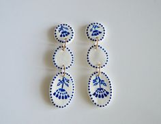 two pairs of blue and white porcelain earrings