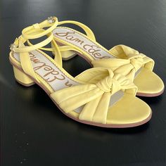 Sam Edelman Ladies 9.5 Open Toe Sandals . 1” Heel. Never Worn Yellow Sandals With Heel Strap And Round Toe, Yellow Sandals With Heel Strap And Low Heel, Yellow Sandals With Low Heel And Heel Strap, Adjustable Sandals With Padded Heel And Round Toe, Yellow Low Heel Casual Heels, Casual Yellow Low Heel Shoes, Casual Yellow Low Heel Heels, Casual Sandals With Padded Low Heel, Yellow Leather Heels With Cushioned Footbed