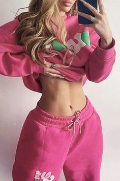 Rose Red Casual Letter Basic O Neck Long Sleeve Two Pieces Vaporwave Clothing, Long Sleeve Top Outfit, Retro Streetwear, Round Neck Sweatshirts, Pant Length, Suit Pants, White Casual