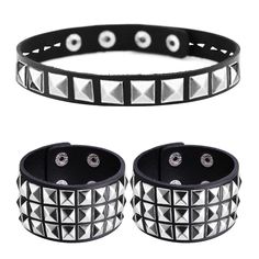 PRICES MAY VARY. Premium Material---Made of high density PU leather,waterproof and long-lasting,smooth surface soft and tactile good. Pyramid Studs Design--10mm square rivets is made of quality alloy,fine workmanship, not easy to fall off.Show your classic stylish punk style. Adjustable Size---Choker:Total Length:15.6" Width:0.78".adjustable Neck Line(12"~15“);Bracelet:Total Length:8.6" Width:1.75".Adjustable Cuff Line(7"-8“). Punk Jewelry Set---Chic,eye-catching,good Ideal for theme party,cospl Punk Leather Bracelet With Studs For Festivals, Punk Leather Jewelry With Rivets, Punk Style Studded Leather Bracelet For Festivals, Gothic Studded Leather Bracelet For Concerts, Rock Style Leather Bracelet With Studs For Festivals, Edgy Leather Bracelet For Concerts, Rock Style Studded Leather Bracelet For Festivals, Punk Leather Jewelry For Festivals, Punk Leather Jewelry For Concerts