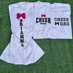 Cheer Grandma Shirt Ideas, Sporty Cheerleading Tops With Name Print, White T-shirt For Cheerleading, Sports Season, White T-shirt For Cheerleading Sports Season, White T-shirt For Cheerleading During Sports Season, White T-shirt For Cheerleading, White Sporty T-shirt For Cheerleading, Varsity White Tops For Cheerleading, White Varsity Tops For Cheerleading