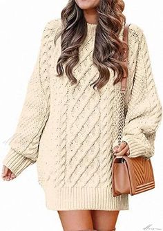 Elluis - Versatile Oversized Knit Sweater Dress featuring a Round Neckline and Long Sleeves Elegant Backless Dress, Oversized Knit Sweater, Bow Tie Dress, Cocktail Attire, Knit Sweater Dress, Tall Women, Types Of Collars, Sleeve Type, Round Neckline