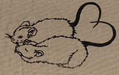 an ink drawing of a rat with a heart on it's back and tail