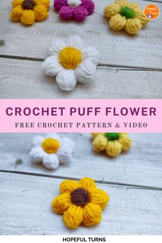 crochet puff flower pattern and video