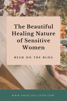 a woman holding a cup with herbs in it and the words, the beautiful healing nature of