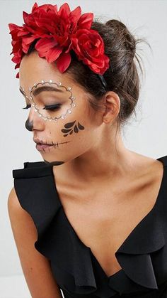 Sugar Skull Simple Makeup, Dias Los Muertos Makeup, Easy Calavera Makeup, Easy Diy Day Of The Dead Makeup, Simple Dia De Los Muertos Makeup Ideas, Day Of The Dead Face Paint Simple, Kids Dia De Los Muertos Makeup Ideas, Day Of The Dead Kids Makeup, Dia De Los Muertos Costumes For Women Diy