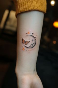 Moon Tattoos For Women, Magical Tattoos, Simple Unique Tattoos, Corpse Bride Tattoo, Moon Tattoo Ideas, Spaceship Tattoo, Luna Tattoo, Small Moon Tattoos, Unique Tattoos For Women