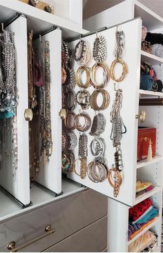 a closet filled with lots of different types of bracelets