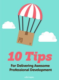 the cover of 10 tips for delivering awesome professional development by druppa, featuring an image of a parachute