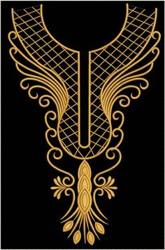 an ornate gold design on black background