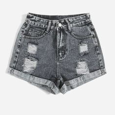 Shein Roll-Up Ripped Denim Shorts. Gray Wash. Size Xs/Us 2. Brand New And Never Worn. Really Nice Material. Shein Shorts, Ripped Jean Shorts, Ripped Denim Shorts, Black Jean Shorts, Ripped Shorts, Maternity Shorts, High Waisted Jean Shorts, Jeans For Short Women, Short Jeans