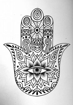 a drawing of a hamsa with an intricate design on it