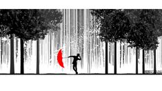 a person holding an umbrella in front of trees with the words welcome to my world