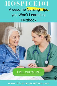 two women in scrubs talking to each other with the text, free checklist