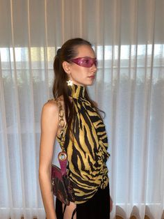 Versace Tiger Print Silk Top - Etsy Tiger Print Clothes, Tiger Print Outfits, Versace Blouse, Tiger Outfit, Lsu Game, Womens Blouses, Gameday Outfit, Party Tops, Tiger Print