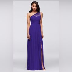 a woman in a long purple dress