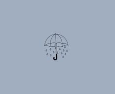 an umbrella with rain drops falling from it on a blue background, minimalistic drawing