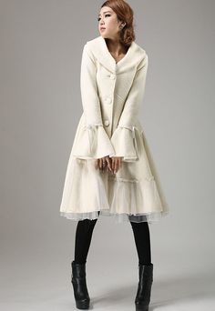 Begin white wool winter warm jacket long sleeve by xiaolizi, $185.00 Fitted Long Beige Sweater Coat, White Wool Sweater Coat For Winter, White Wool Coat For Winter, Winter Wedding Wool Outerwear, Elegant Party Outerwear With Lace Trim, Elegant White Long Wool Coat, Winter White Long-sleeved Wool Coat For Fall, White Long Sweater Coat For Winter, Winter White Long Sleeve Outerwear For Wedding