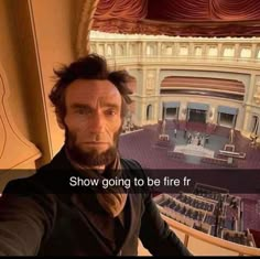 an image of abraham lincoln at the theater in 3 minutes or less with caption