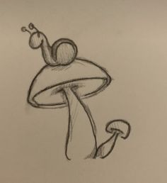 a drawing of a snail sitting on top of a mushroom