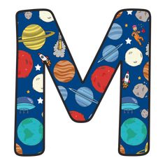 the letter m is made up of space and planets